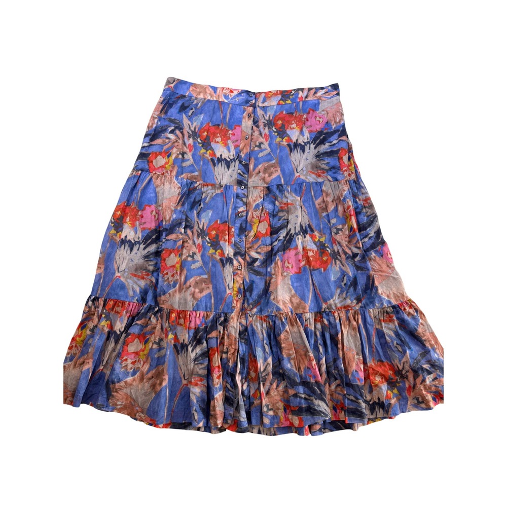 NIC+ZOE Floral Tiered Maxi Skirt 2X Blue Pink Button Front Plus Size $185